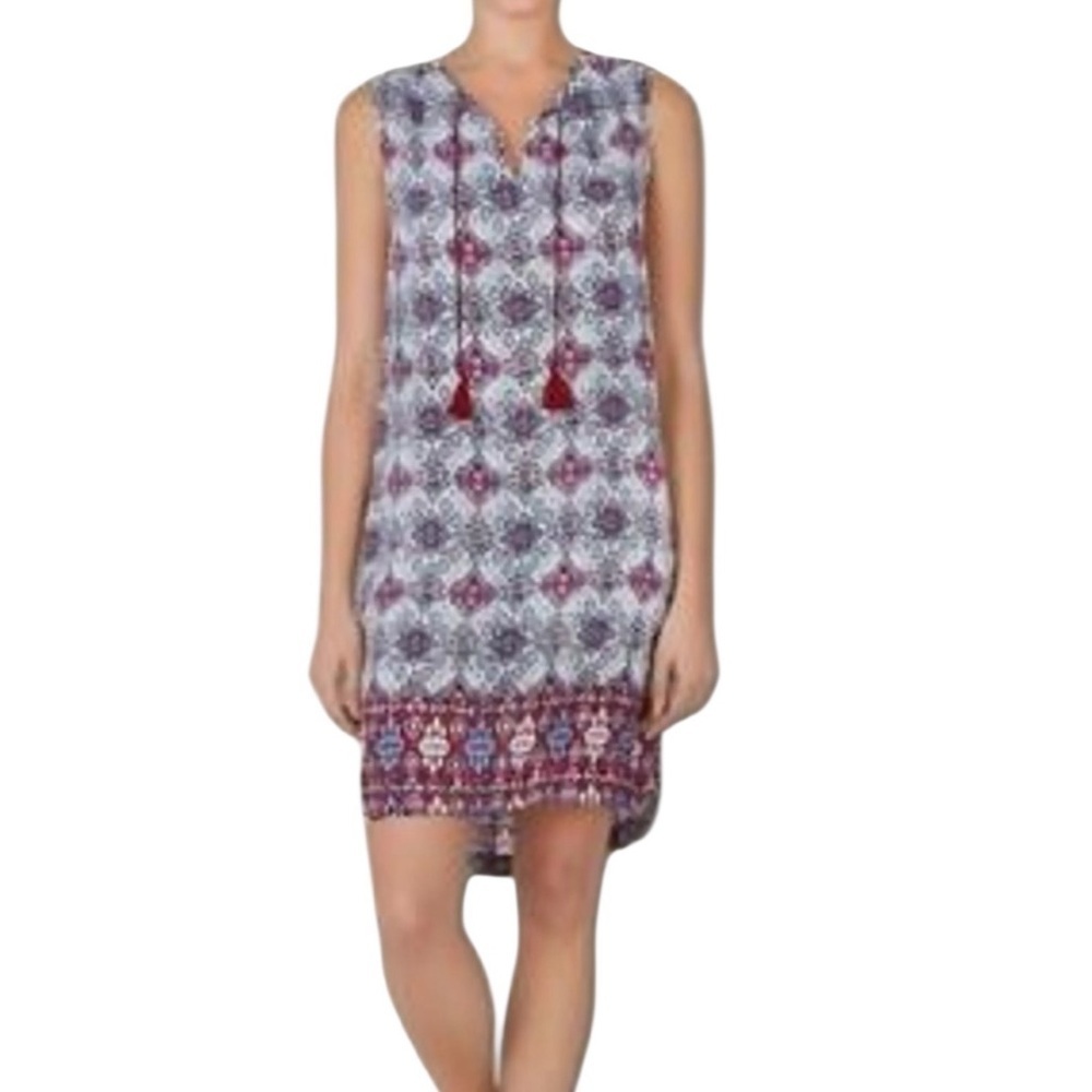 Beachlunchlounge Kayla Boho Sleeveless Tassel Dress Medium Antique Claret